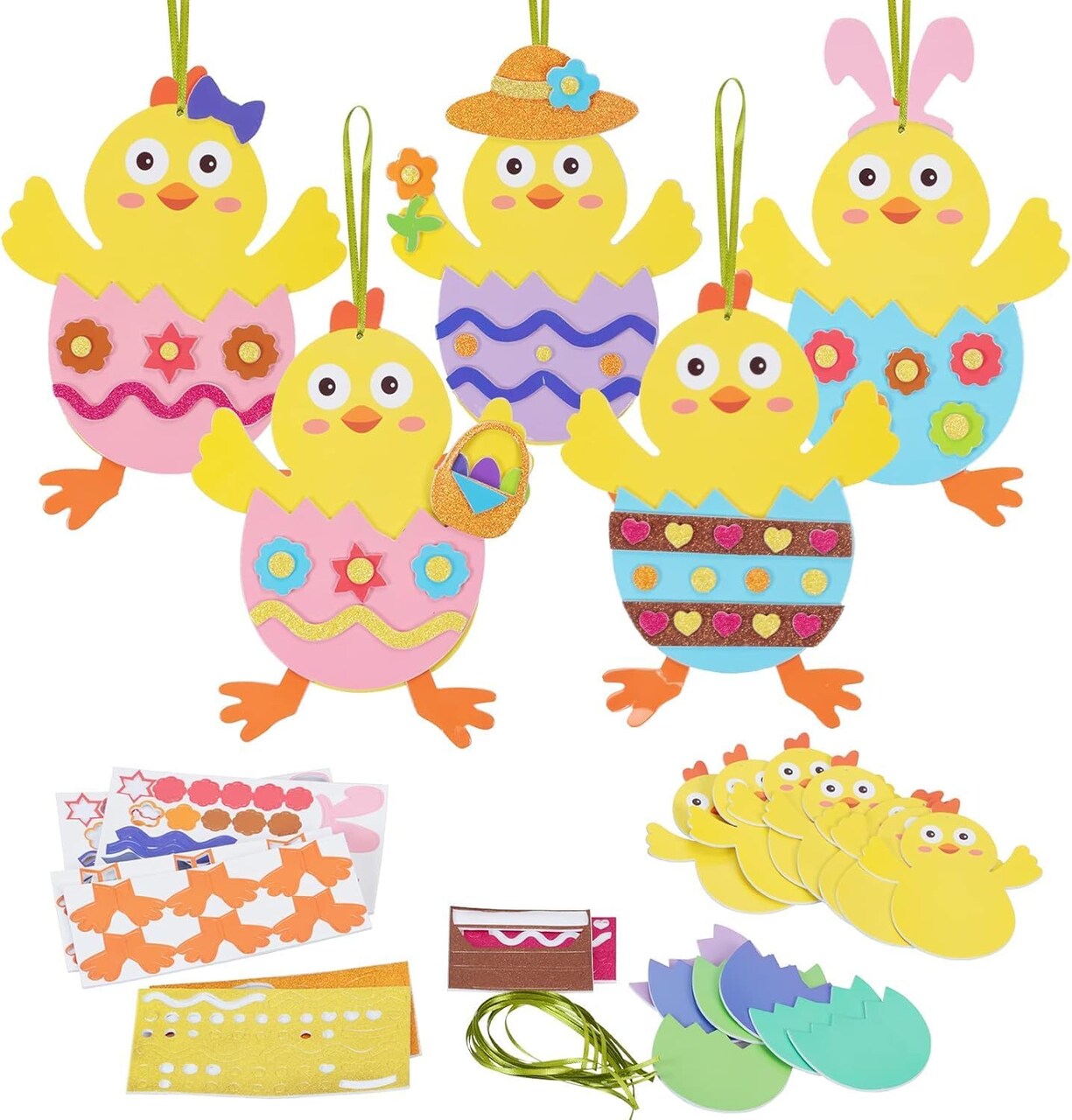 12-Pack Easter Craft Kit for Kids – DIY Foam Chick Stickers for Preschool Art & Decorations